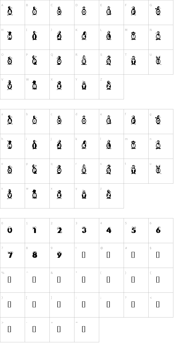 Character Map Flying Penguin Font