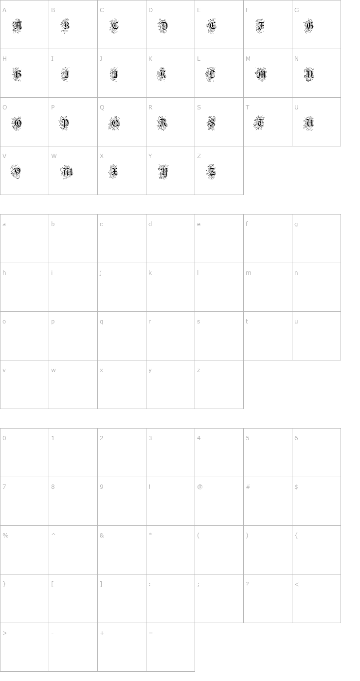 Character Map Foliar Initials Font