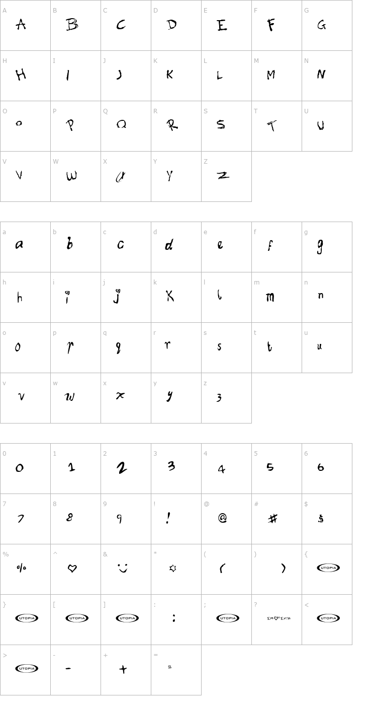 Character Map Font for Erin Font