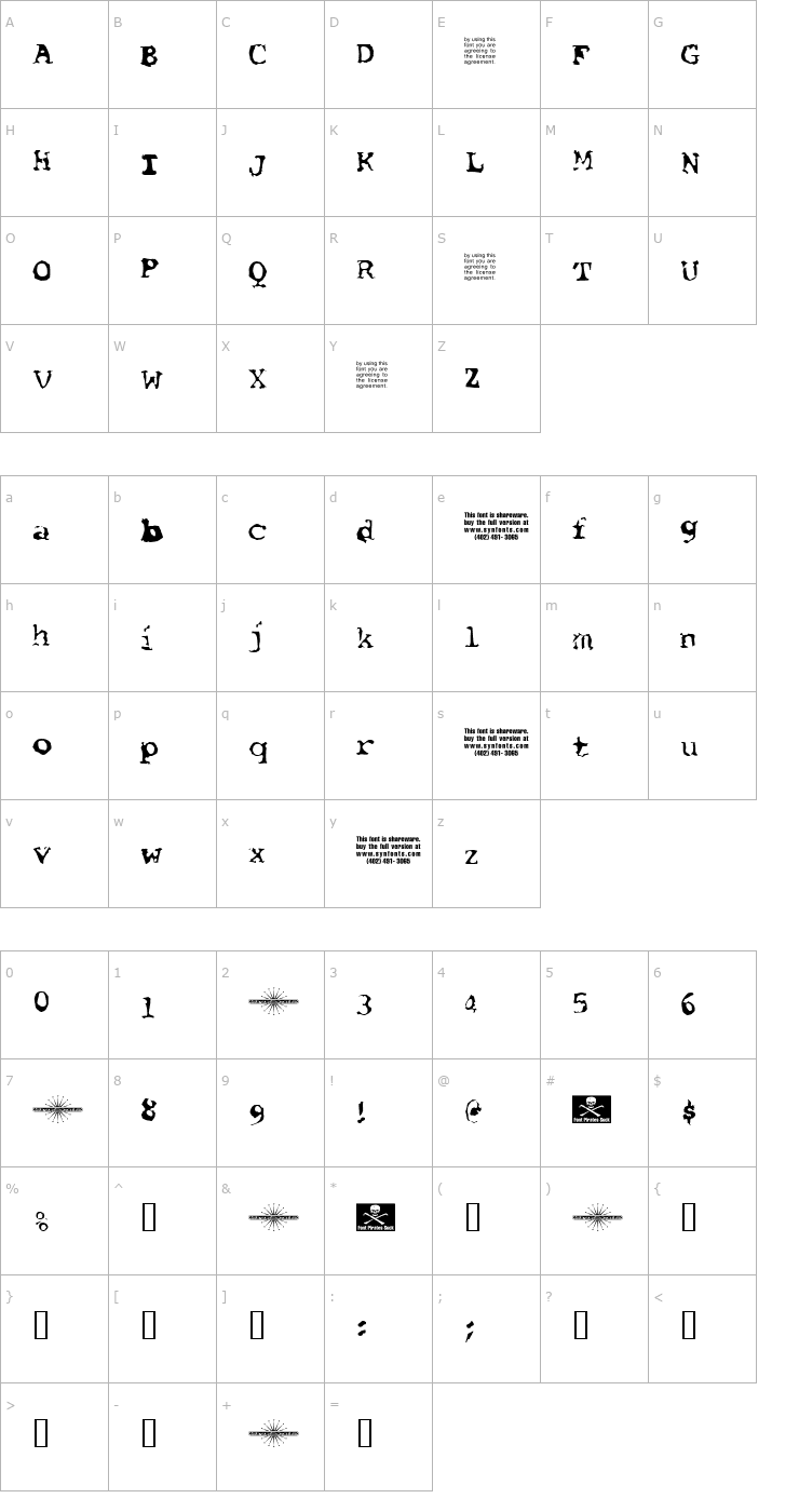 Character Map Font Pirate UNPAID DEMO Font