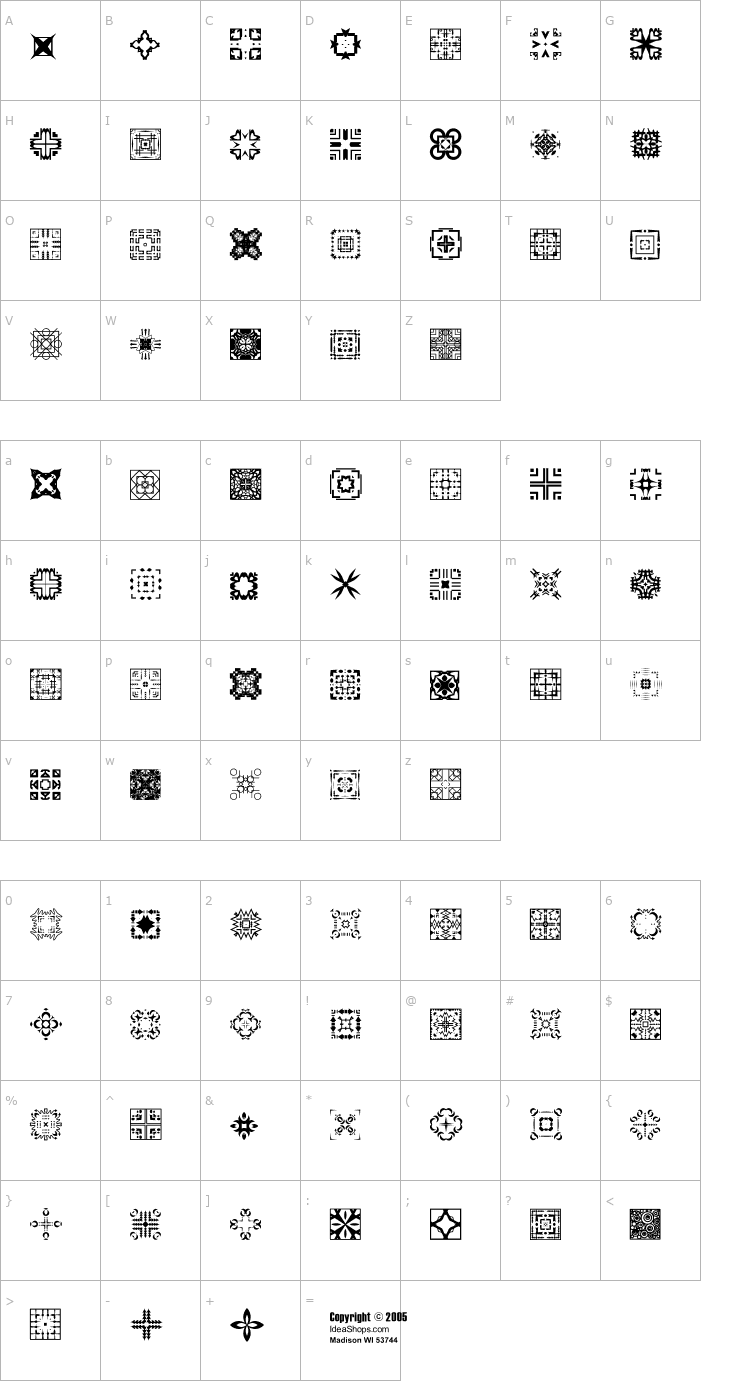 Character Map FontCo Designs 1 Font