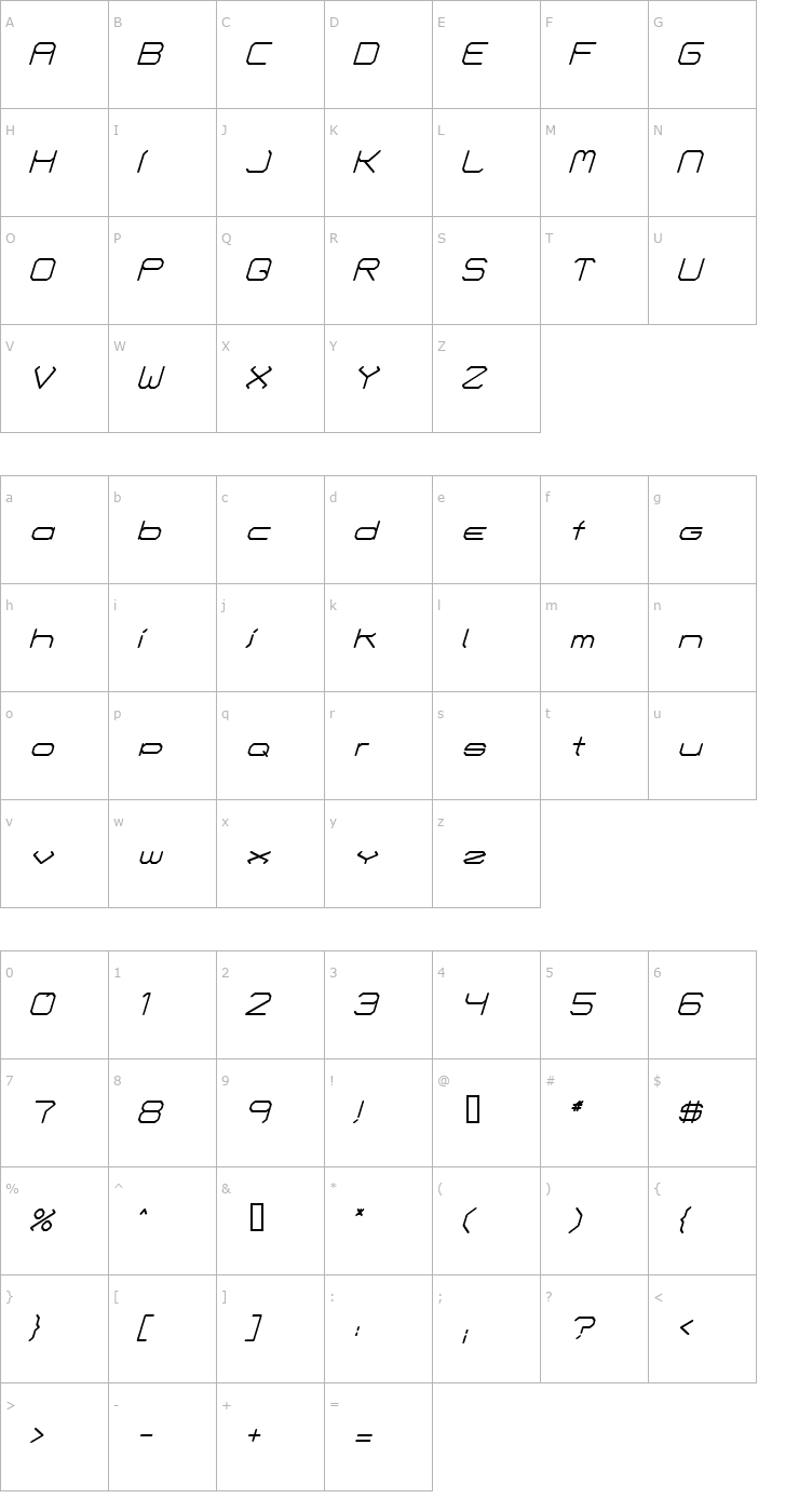 Character Map Fontmaker's Choice Italic Font