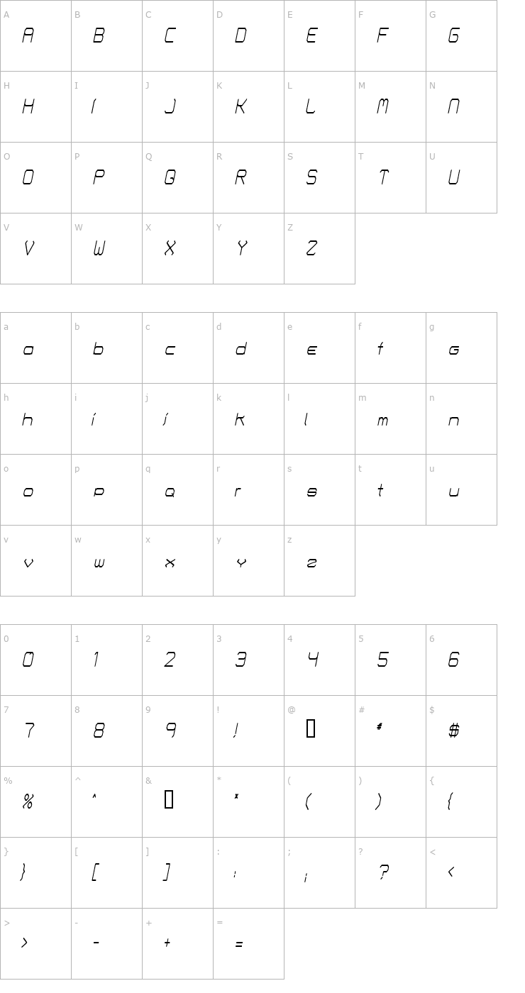 Character Map Fontmaker's Choice ThinItalic Font