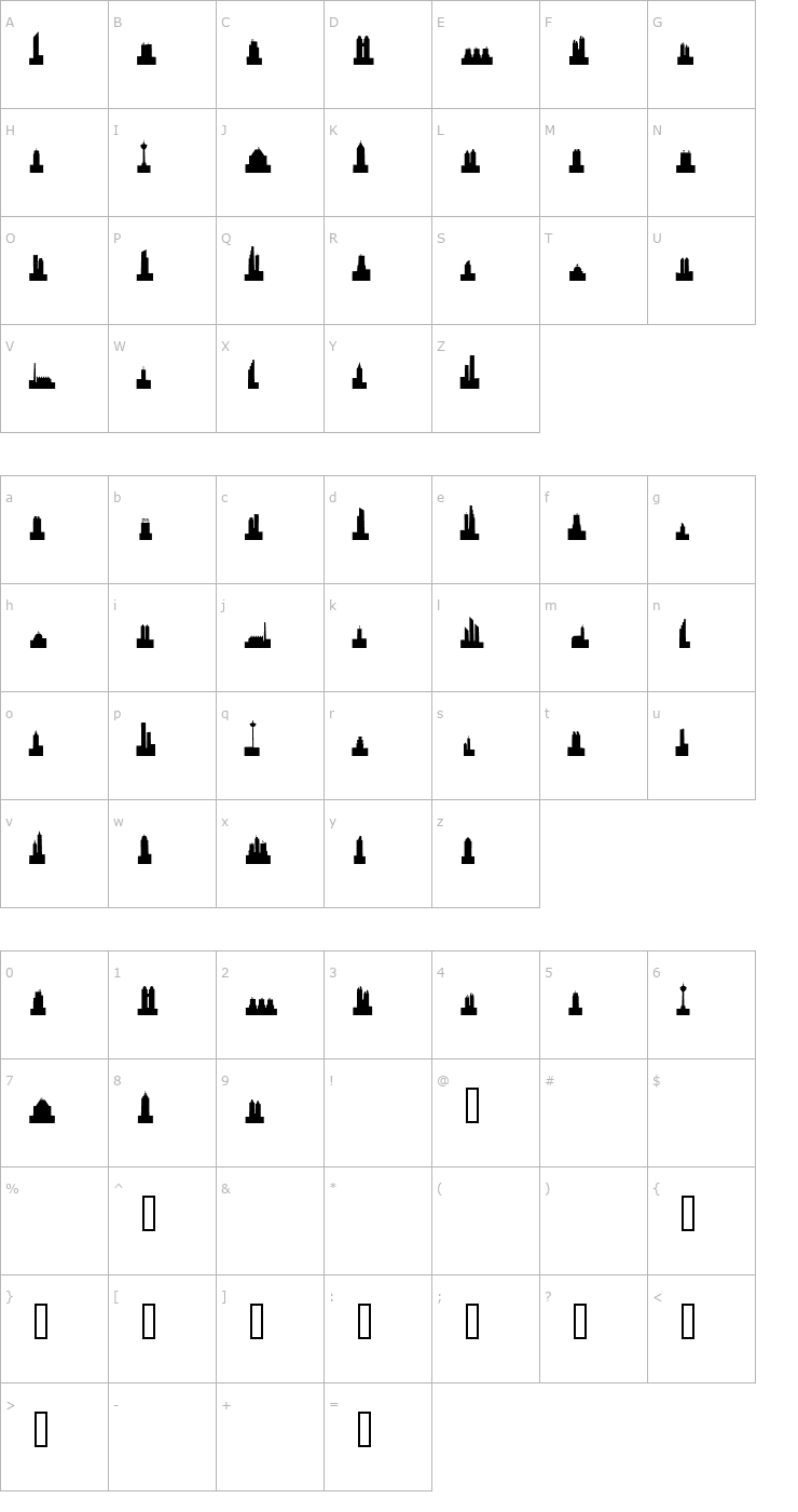 Character Map fontoville at night Font