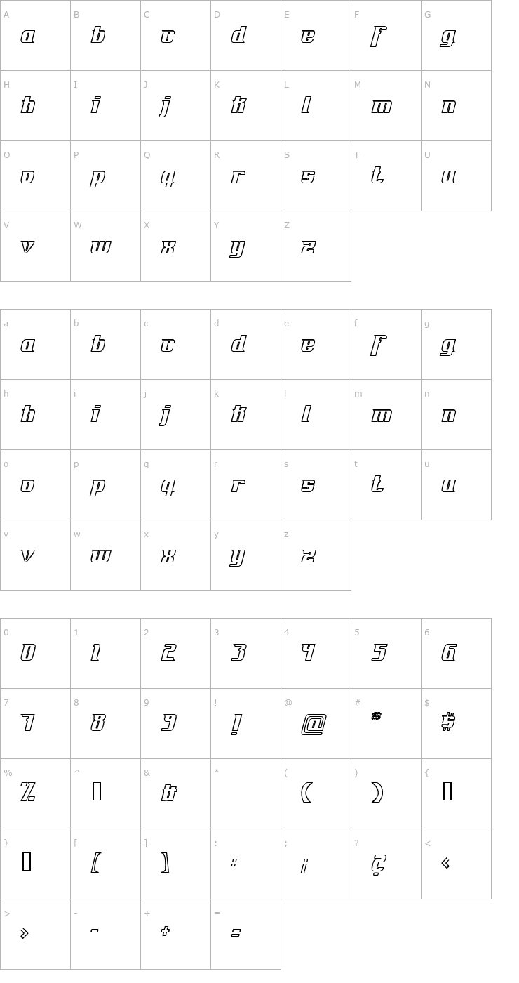 Character Map Fontovision IV outline Font