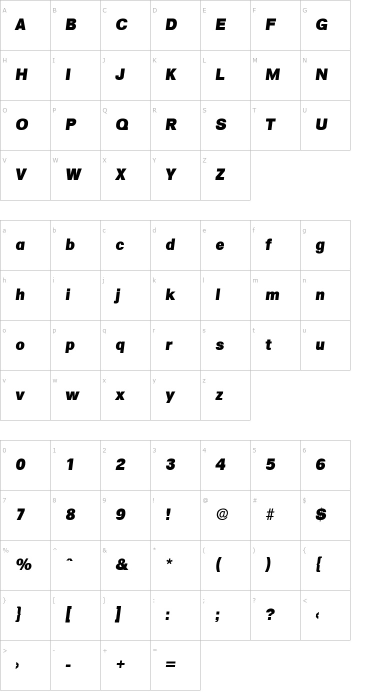 Character Map Formula-Serial-Heavy-RegularItalic Font