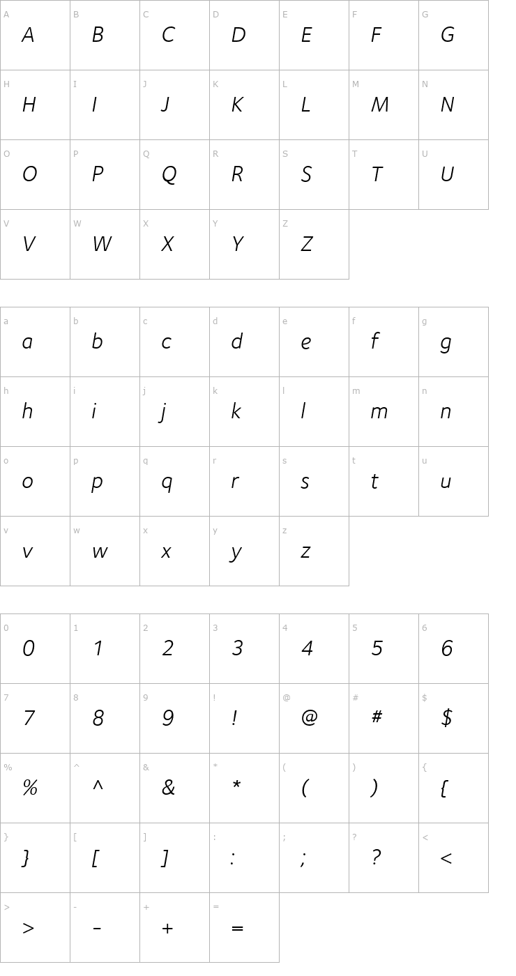 Character Map FoundrySterling-BookItalic Font