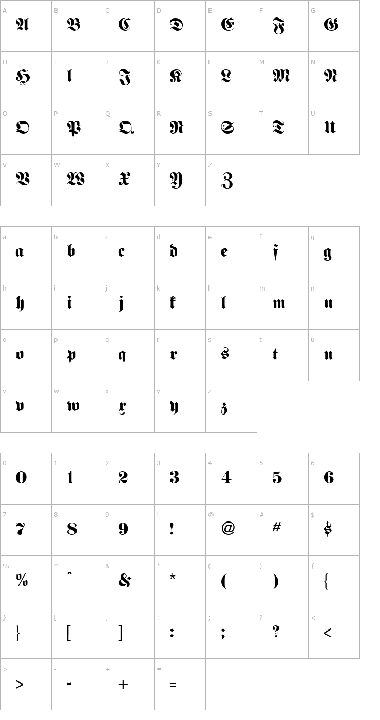 Character Map Fraktur Regular Font