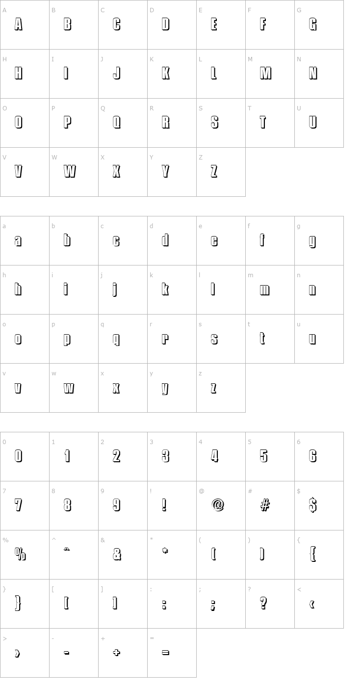 Character Map FrankBeckerShadow-ExtraBold-Regular Font