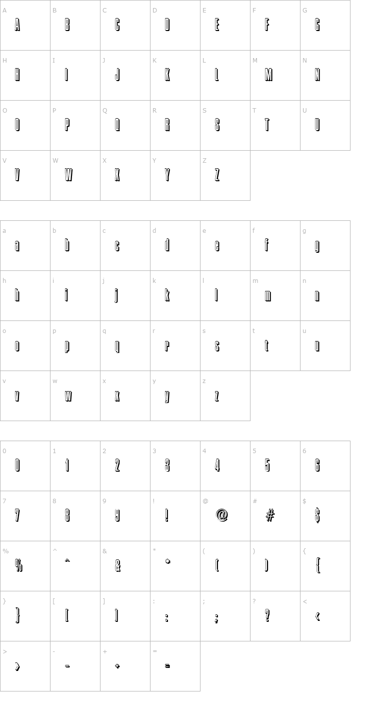 Character Map FrankBeckerShadow-Light-Regular Font