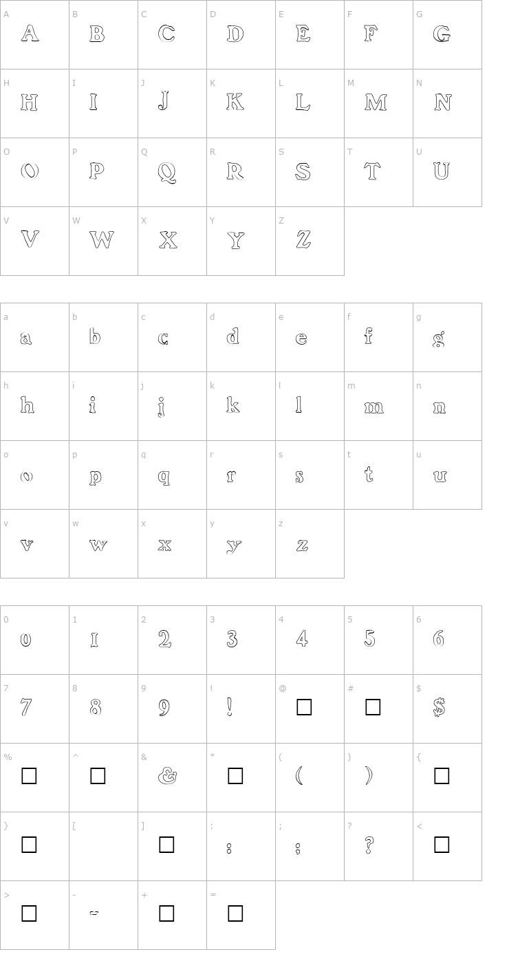 Character Map FrankenFont Hollow Font