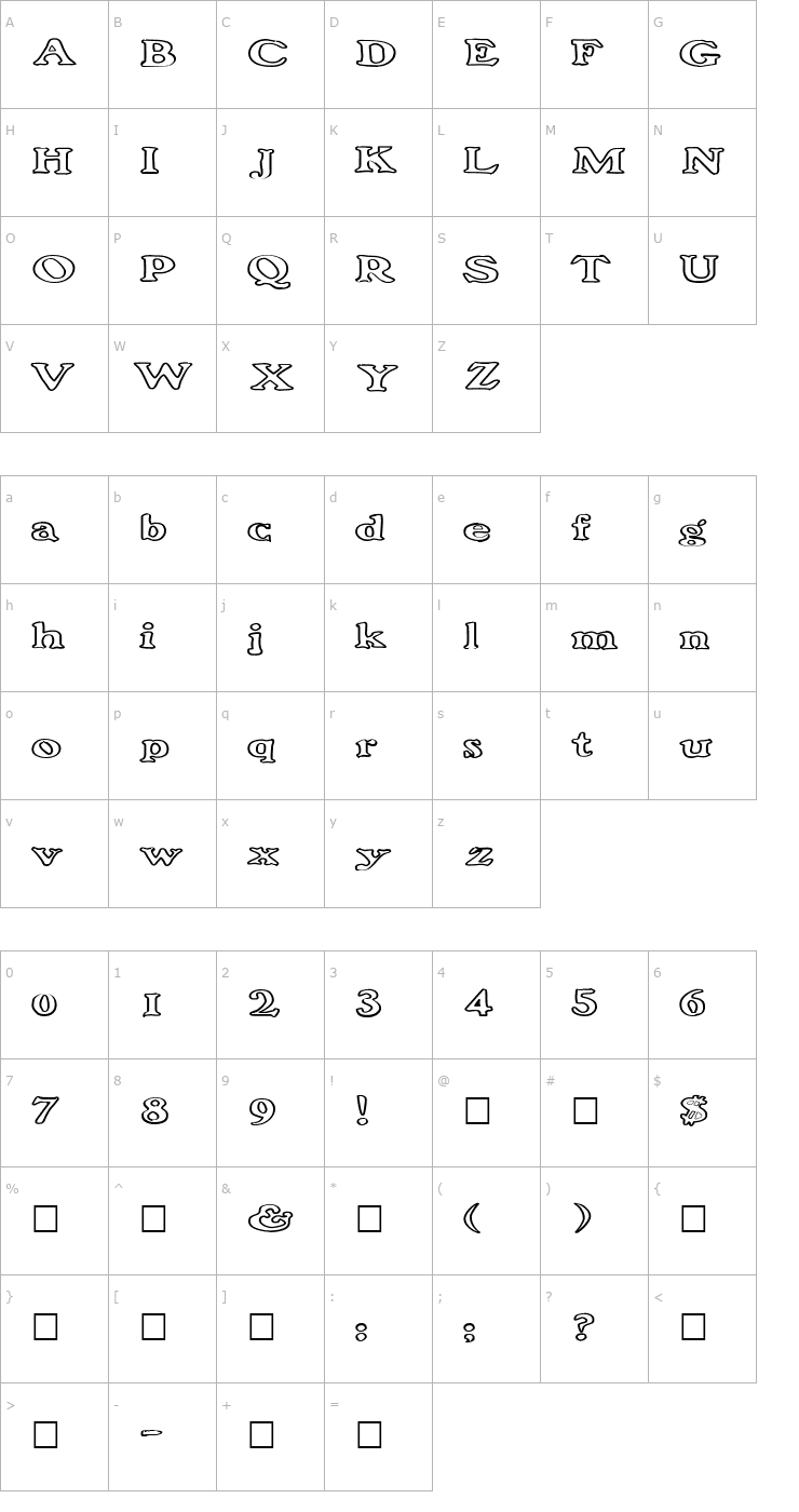 Character Map FrankenFont Large Hollow Font