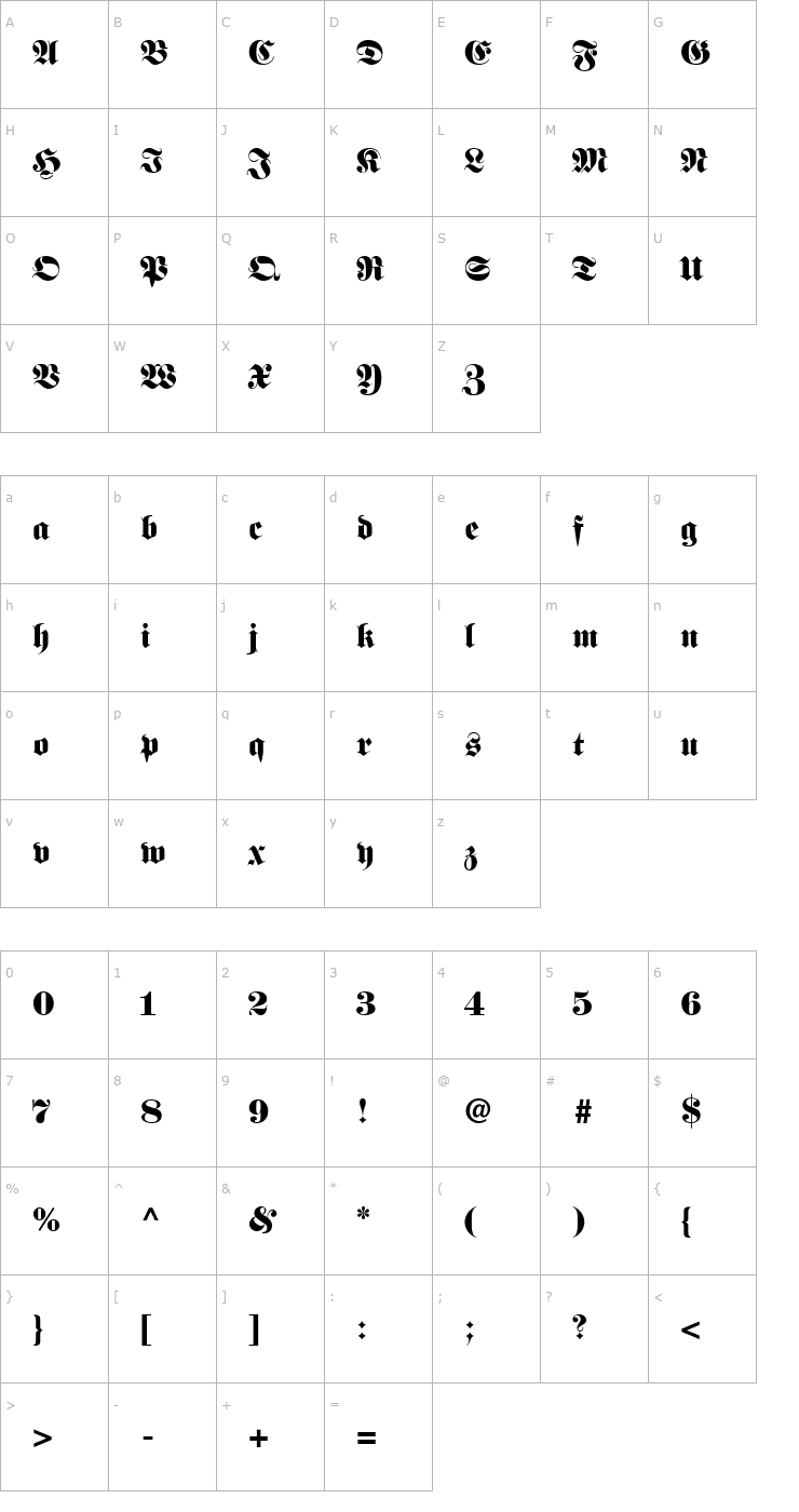 Character Map Frankenstein Font