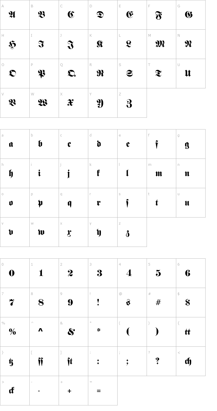 Character Map Frankenstein SF Font