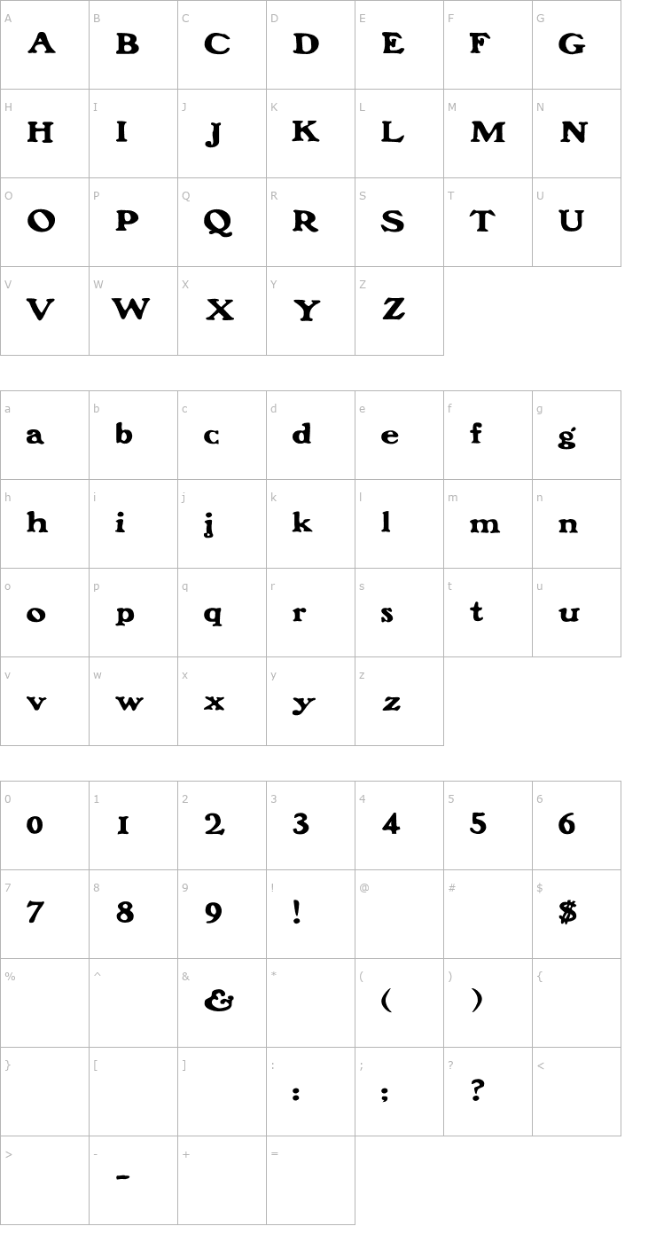 Character Map FrankFont Wide Font