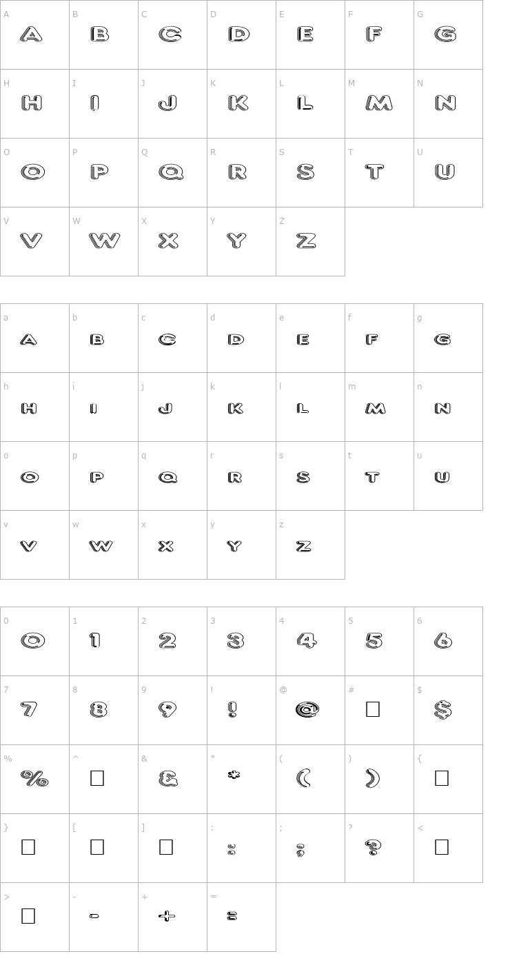 Character Map Frankfurt Large Hollow Font