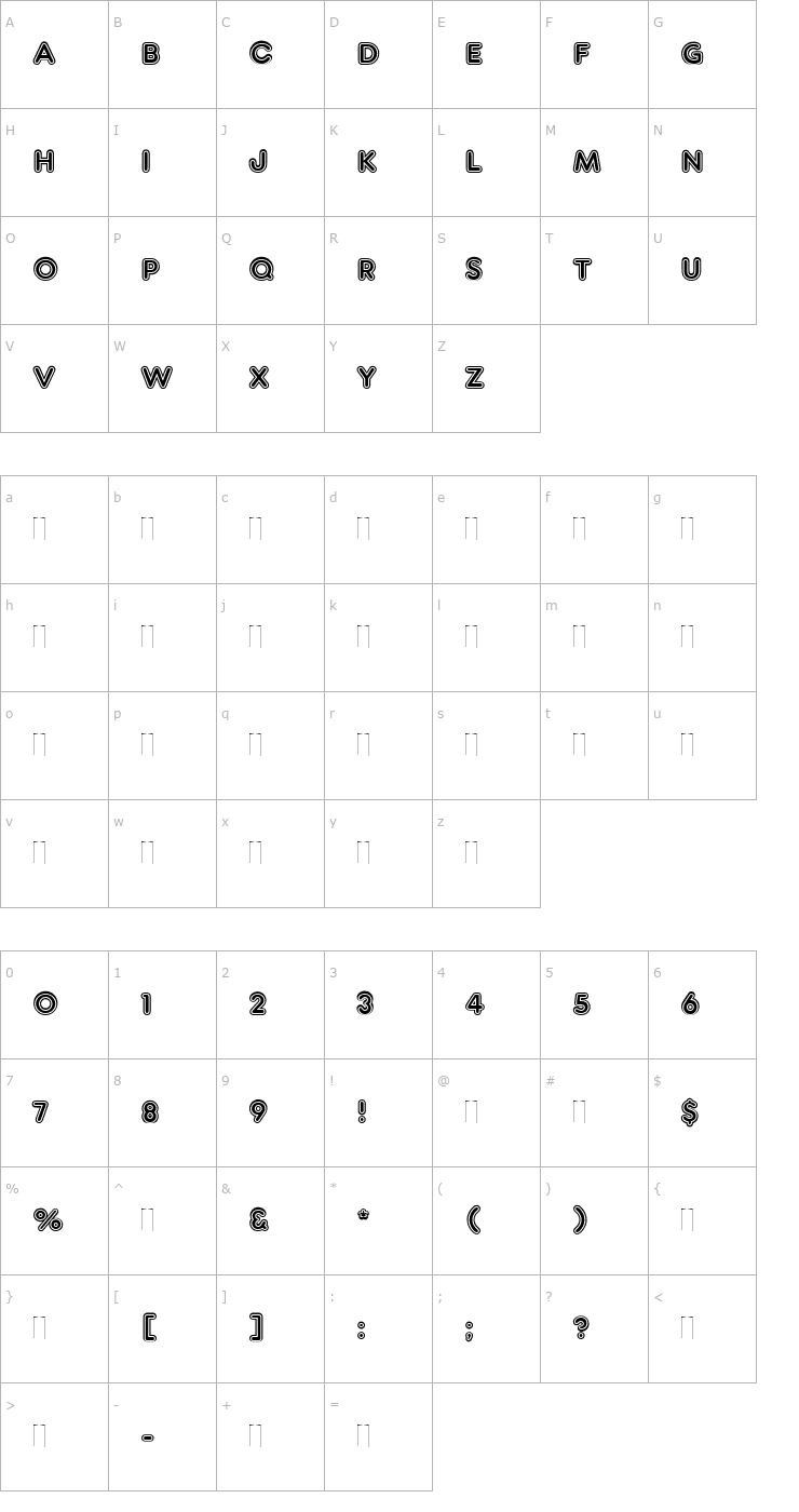 Character Map Frankfurter Inline Plain Font