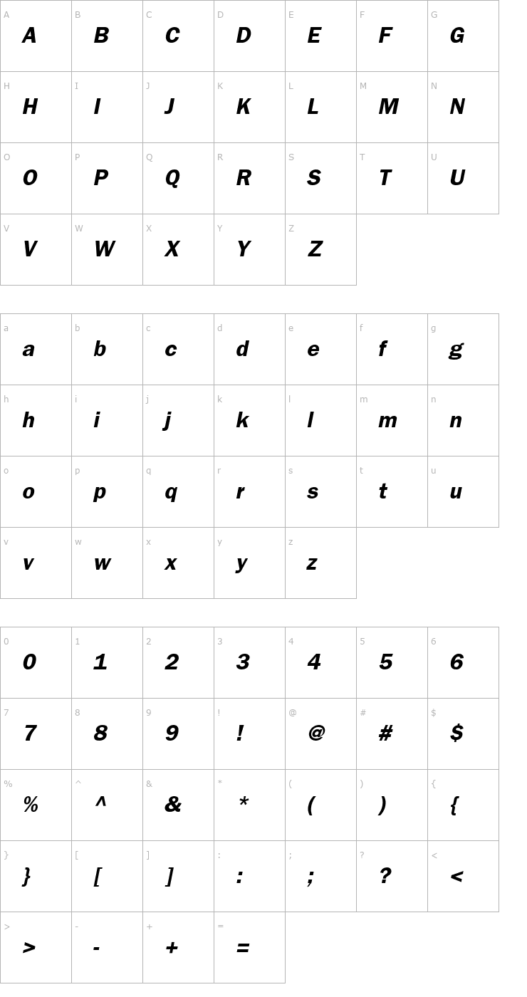 Character Map FrankfurtGothic Bold Italic Font