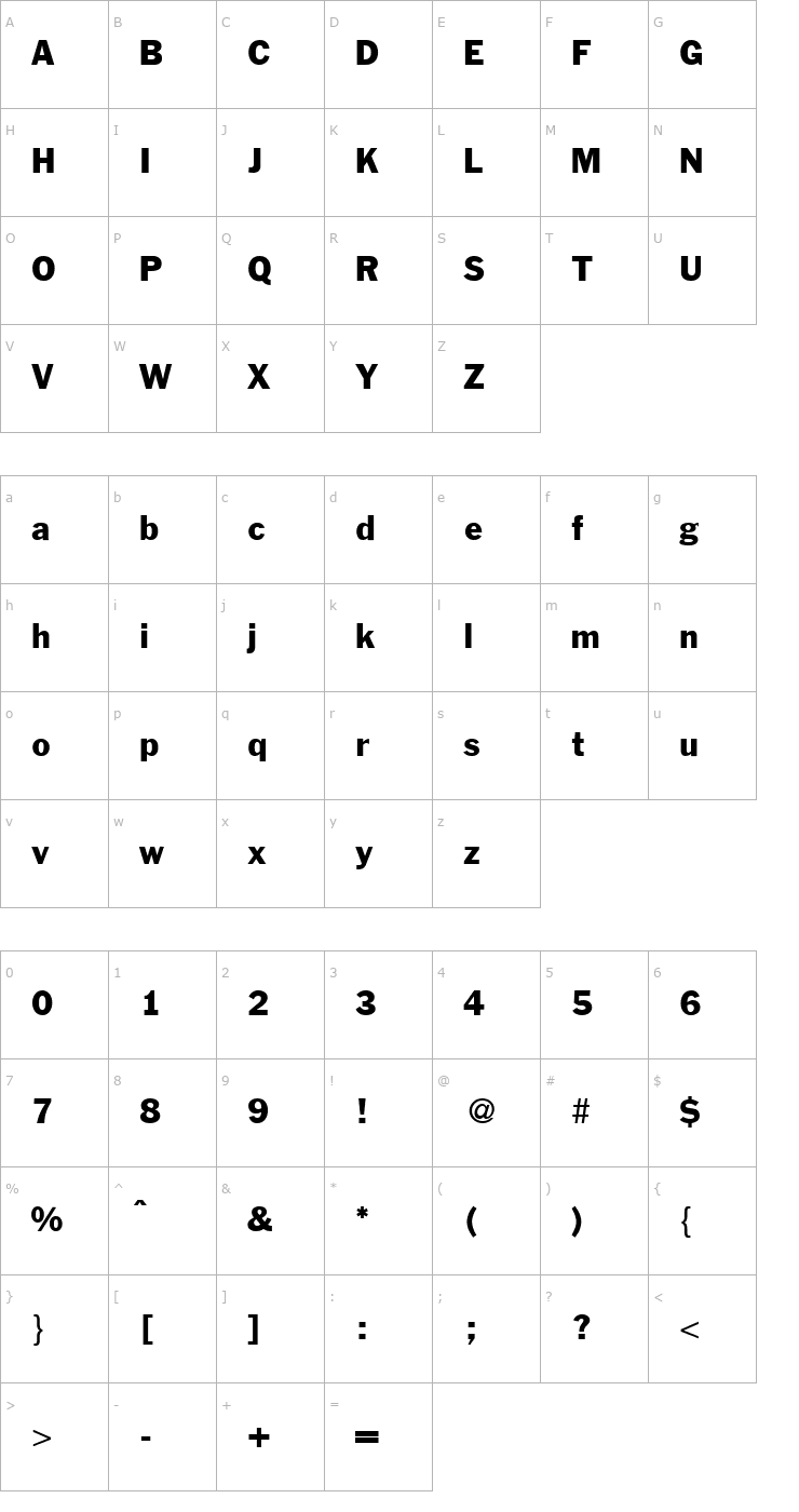 Character Map FranklinHeadline-Bold Font