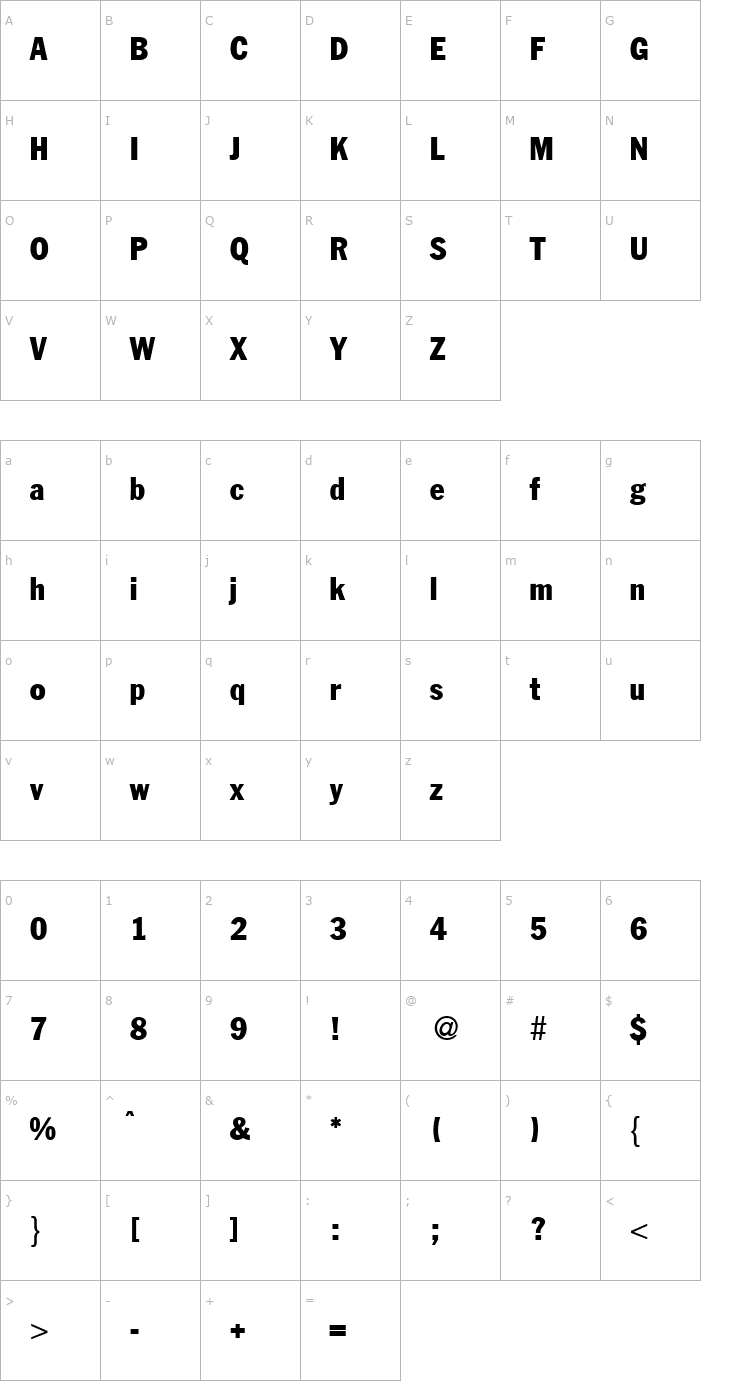 Character Map FranklinHeadlineCond-Bold Font