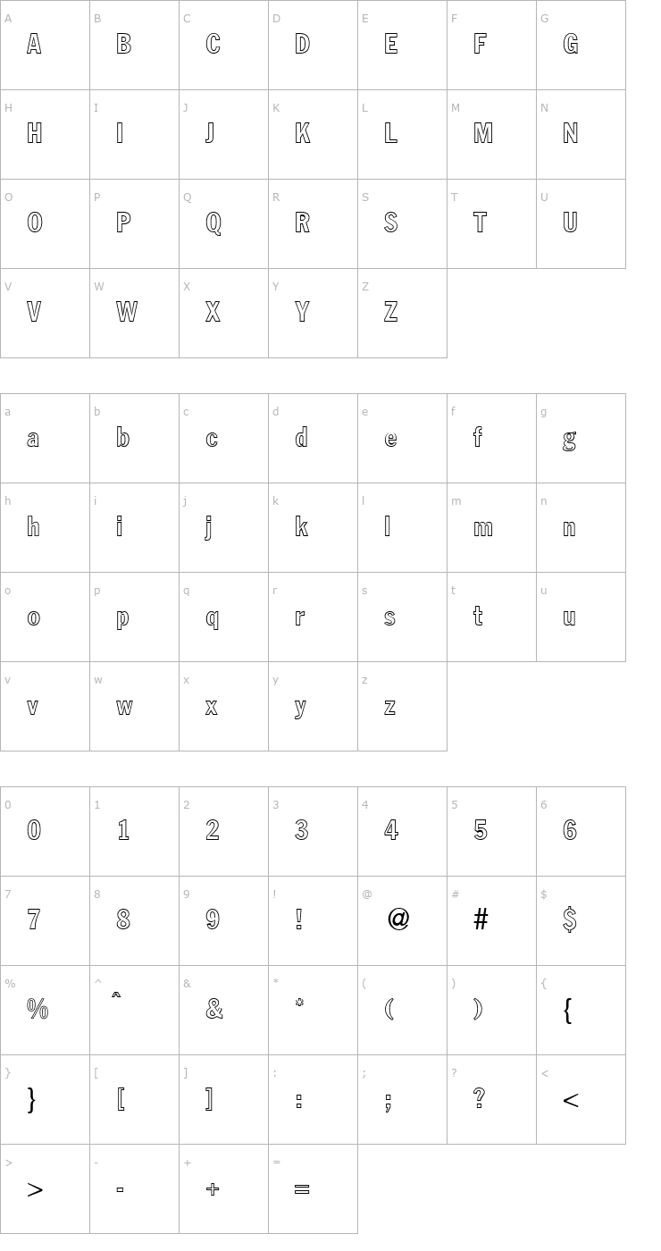 Character Map FranklinHeadlineCondOut-Bold Font