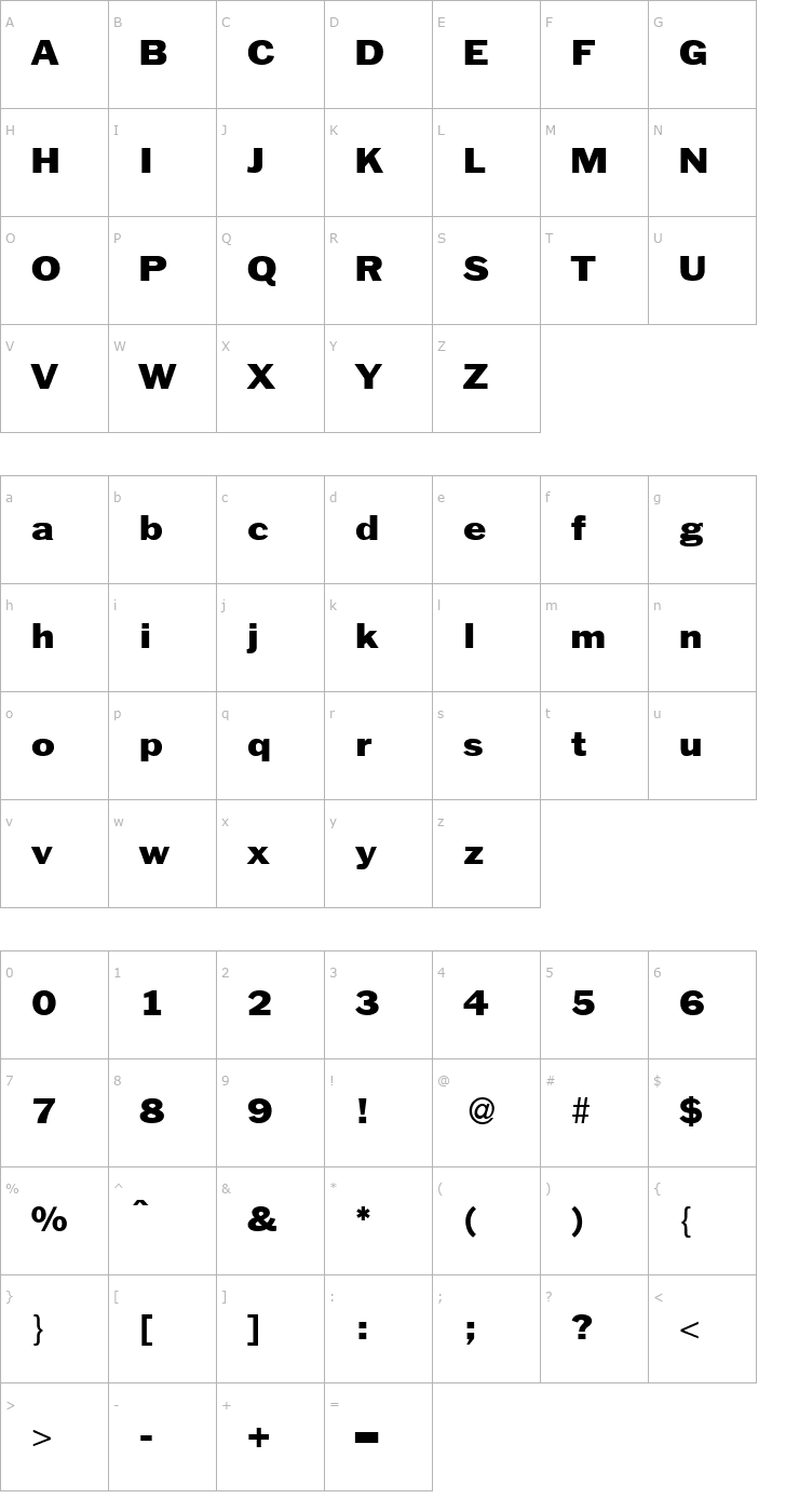 Character Map FranklinHeadlineWide-Bold Font