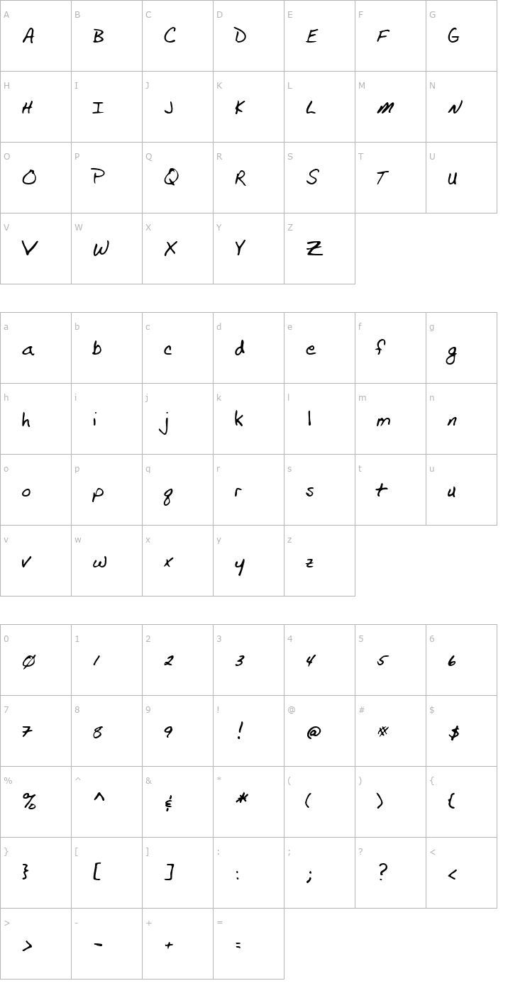 Character Map FranklinsHand Regular Font