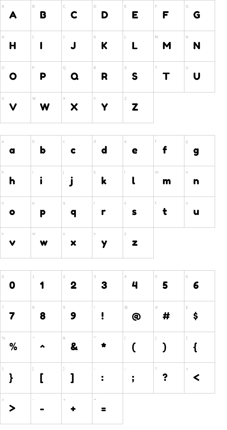 Character Map Fredoka One Font