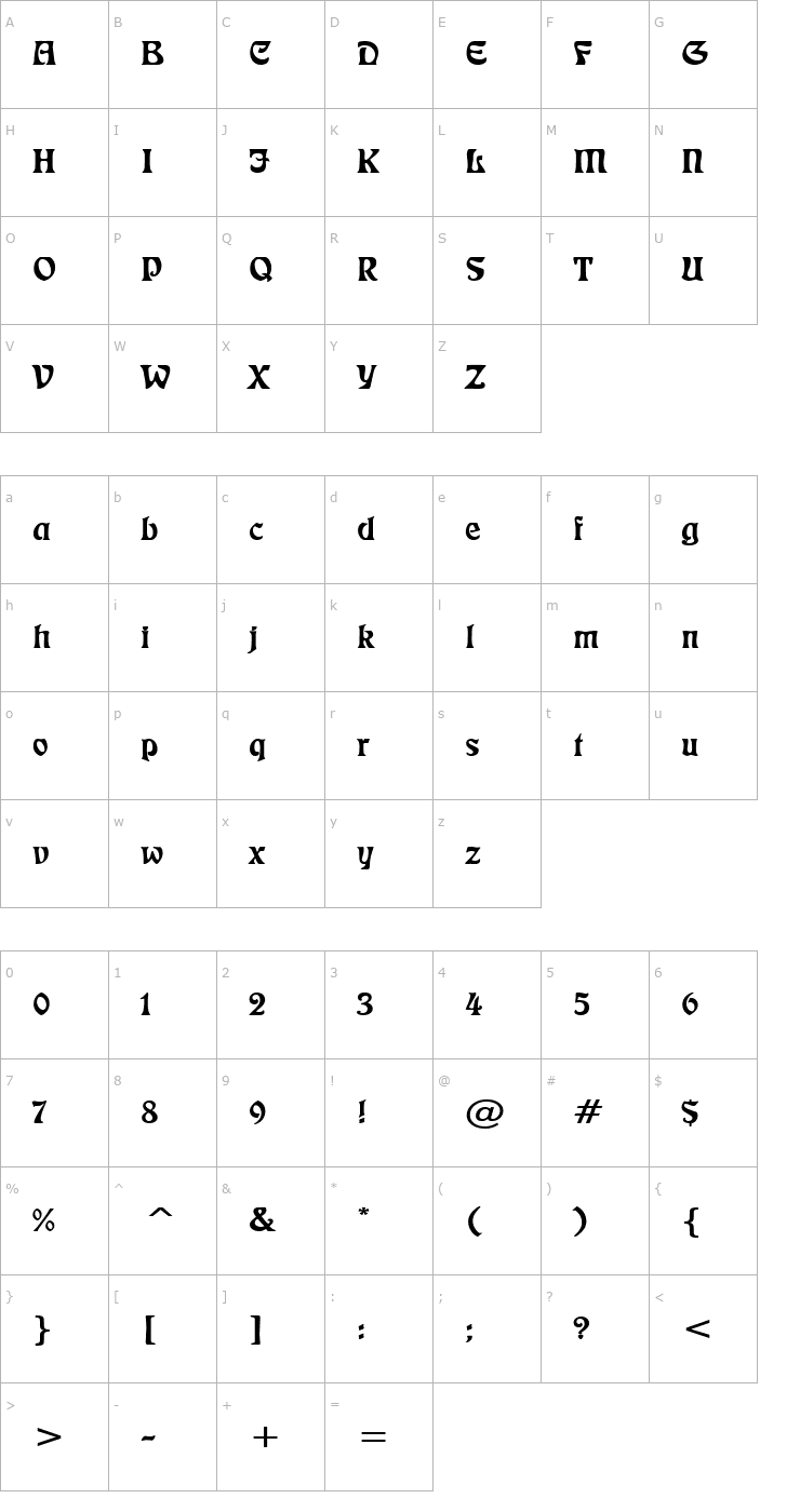 Character Map Freedom Wide Normal Font