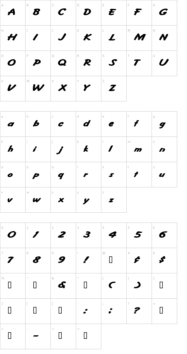 Character Map FritzerExtended Bold Font