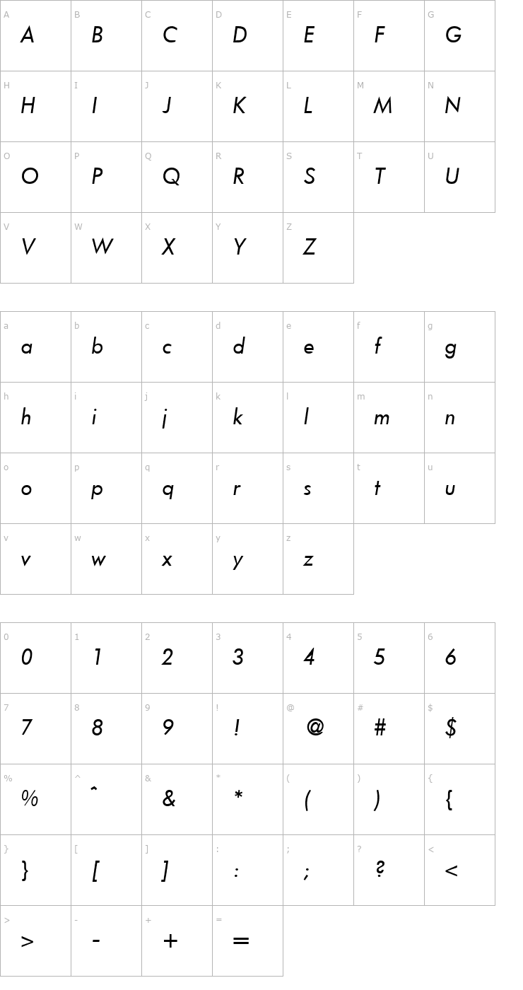 Character Map FunctionTwo-RegularItalic Font