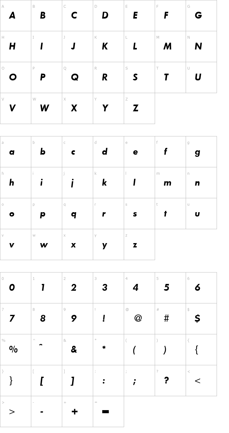 Character Map FunctionTwoDemi-RegularItalic Font