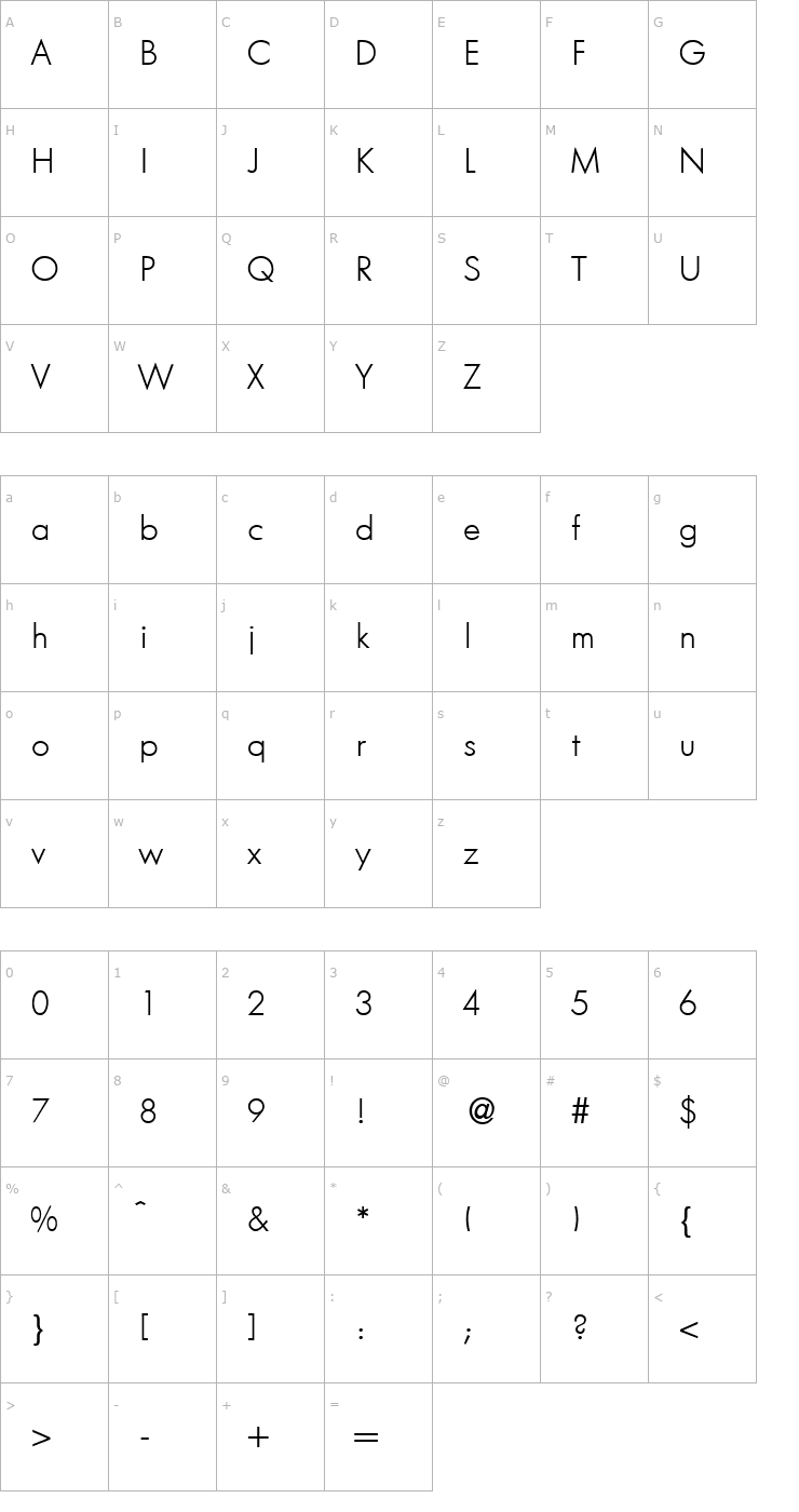 Character Map FunctionTwoLight-Regular Font