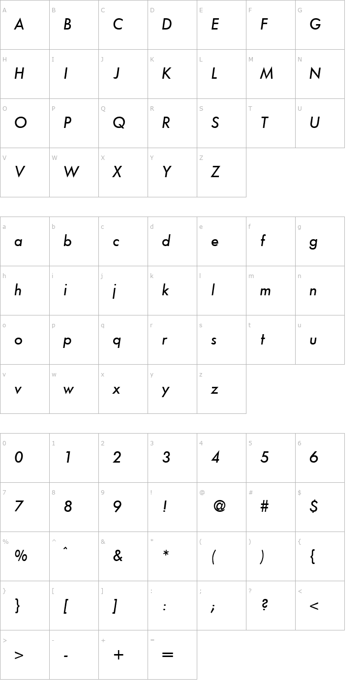 Character Map FunctionTwoMedium-RegularItalic Font