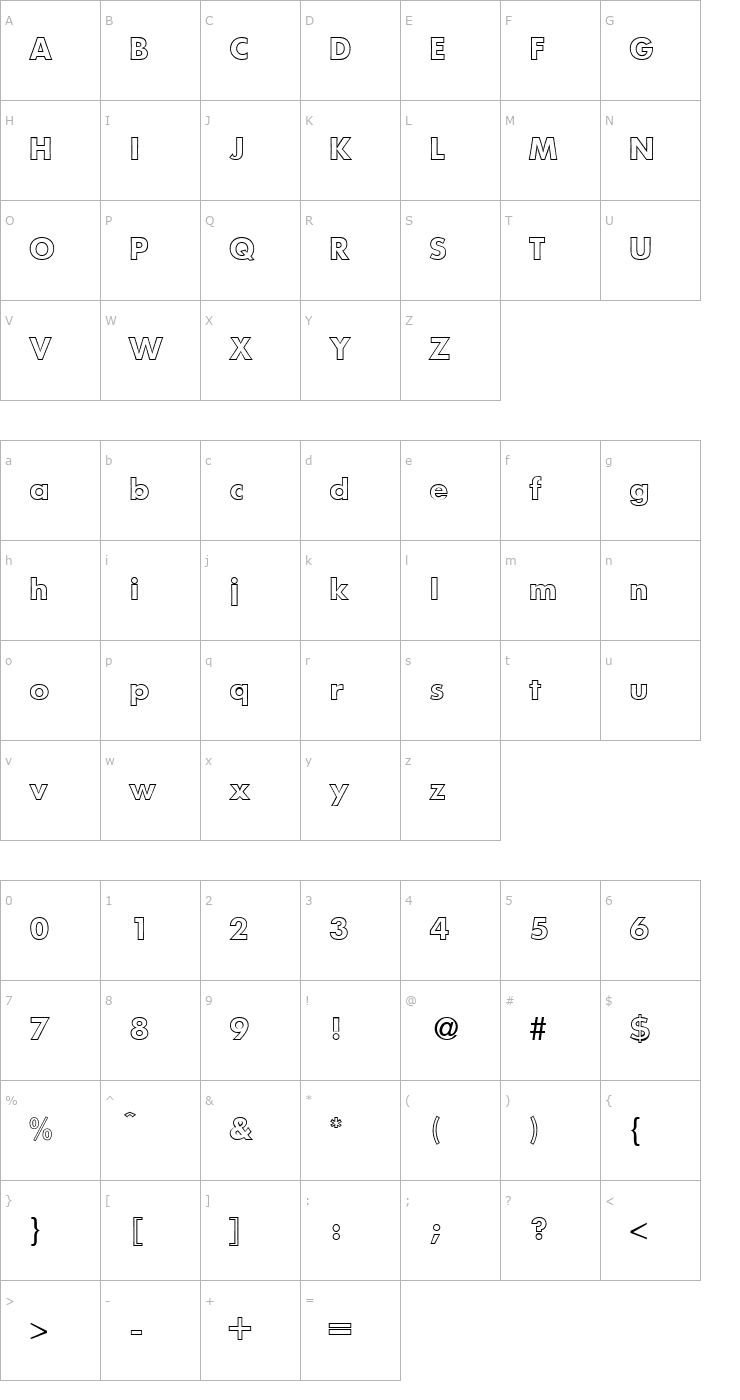 Character Map FunctionTwoOutline-Bold Font