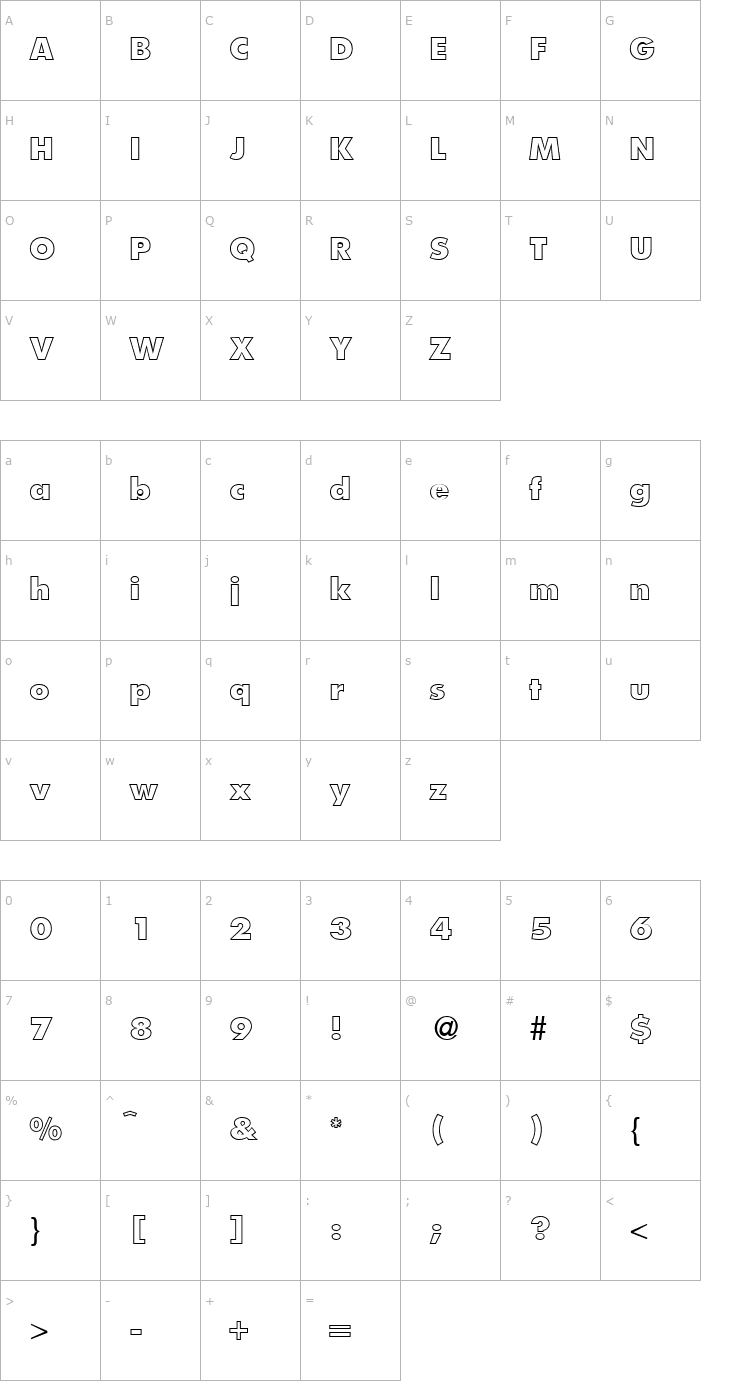 Character Map FunctionTwoOutlineExtrabold-Regular Font