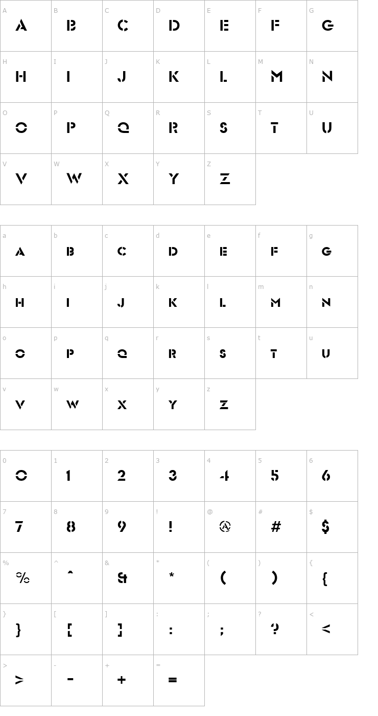 Character Map Futurist-Stencil Regular Font