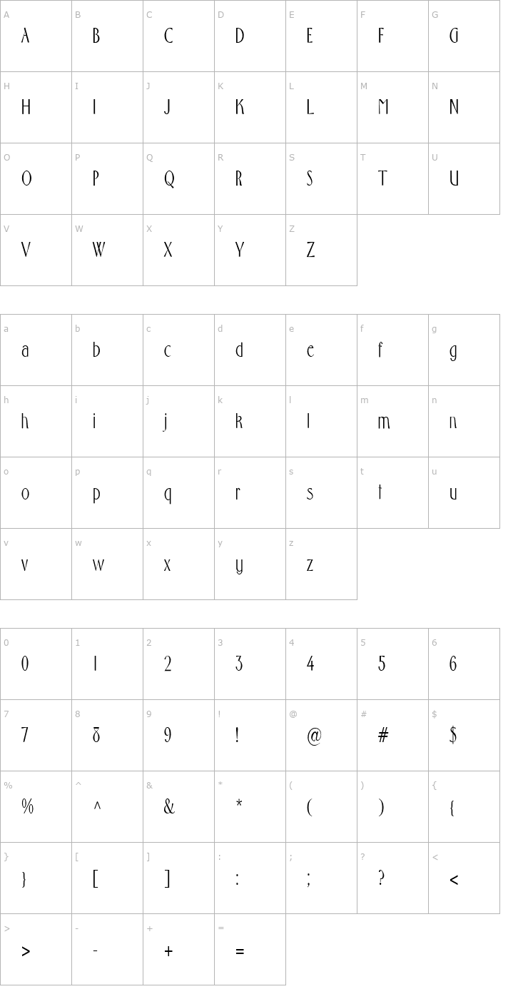 Character Map FZ BASIC 10 COND Font