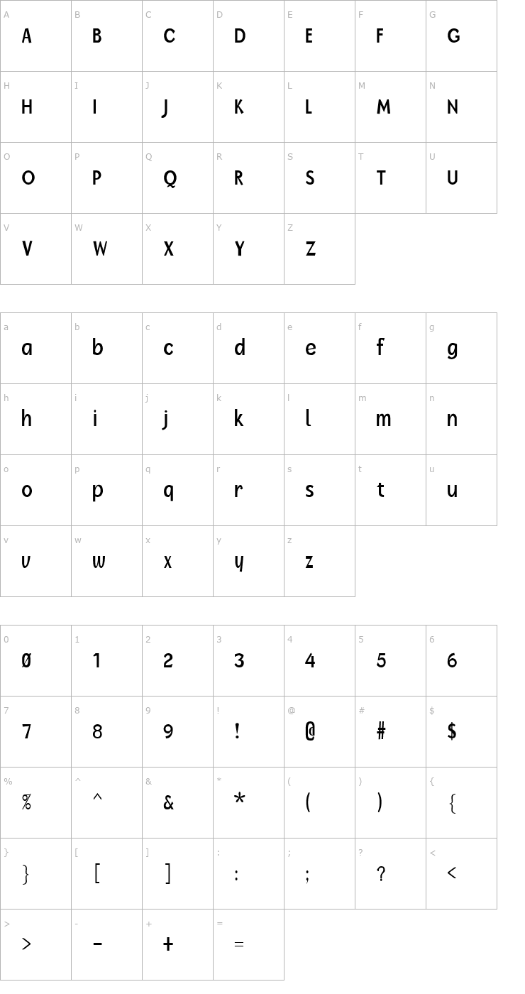 Character Map FZ BASIC 14 COND Font