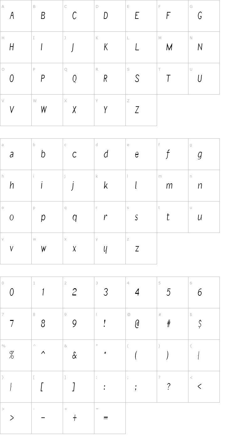 Character Map FZ BASIC 21 COND Font