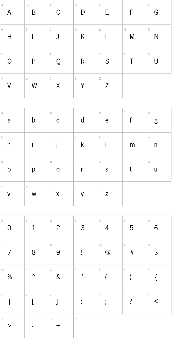 Character Map FZ BASIC 24 Font