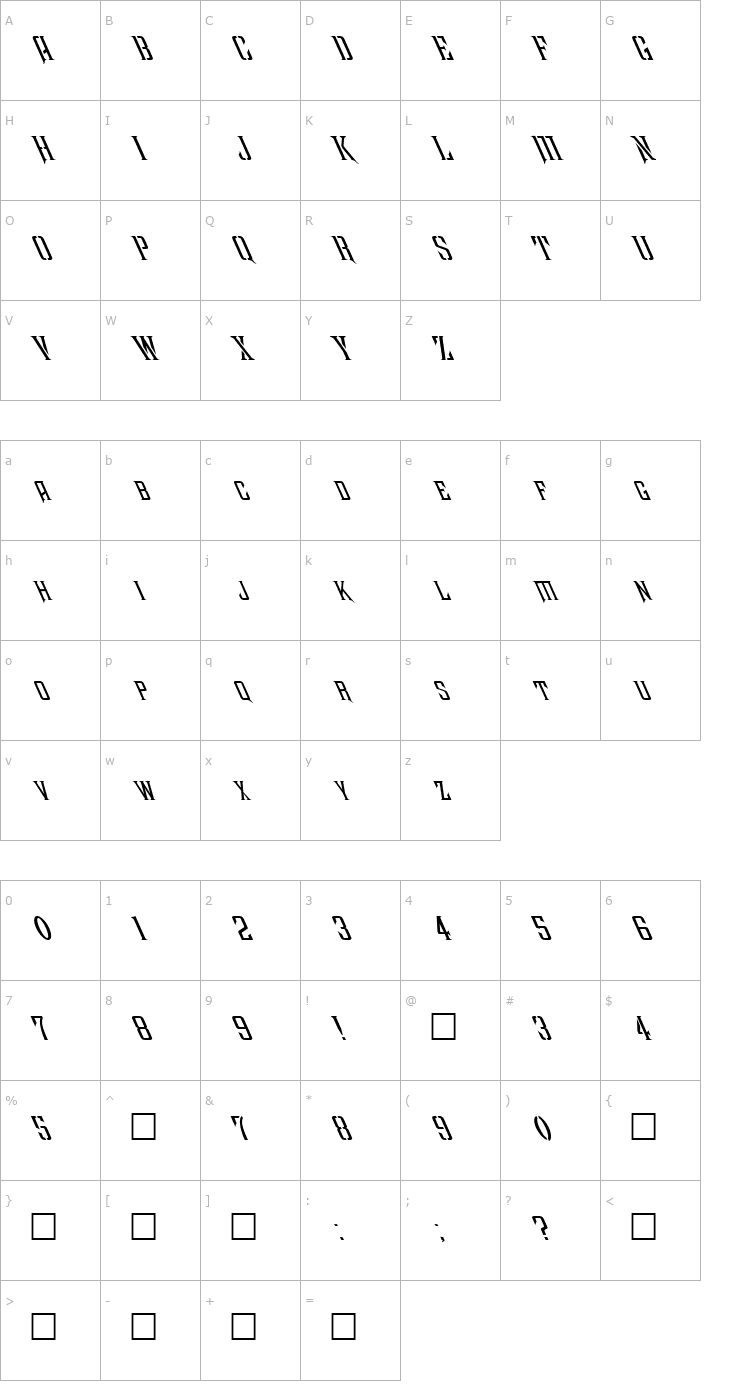 Character Map FZ BASIC 41 LEFTY Font