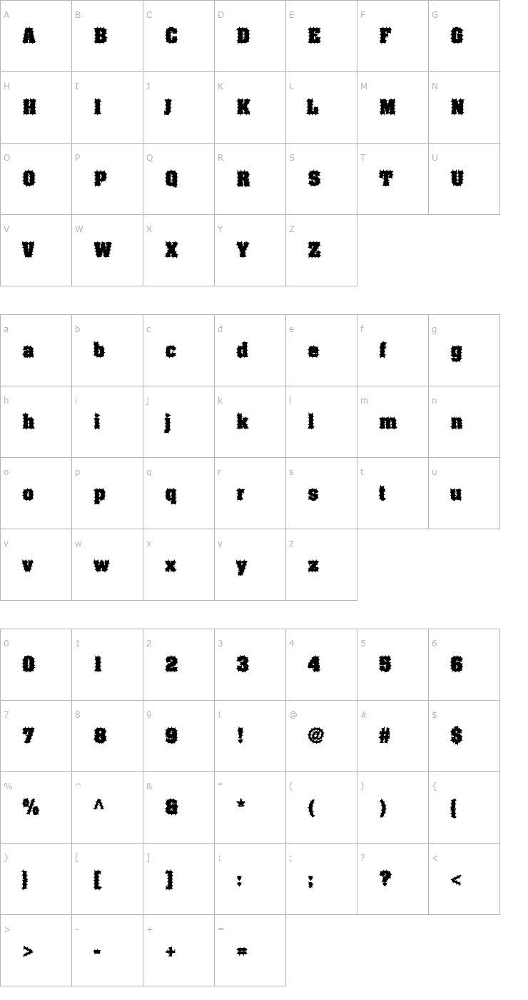 Character Map FZ BASIC 52 SPIKED Font