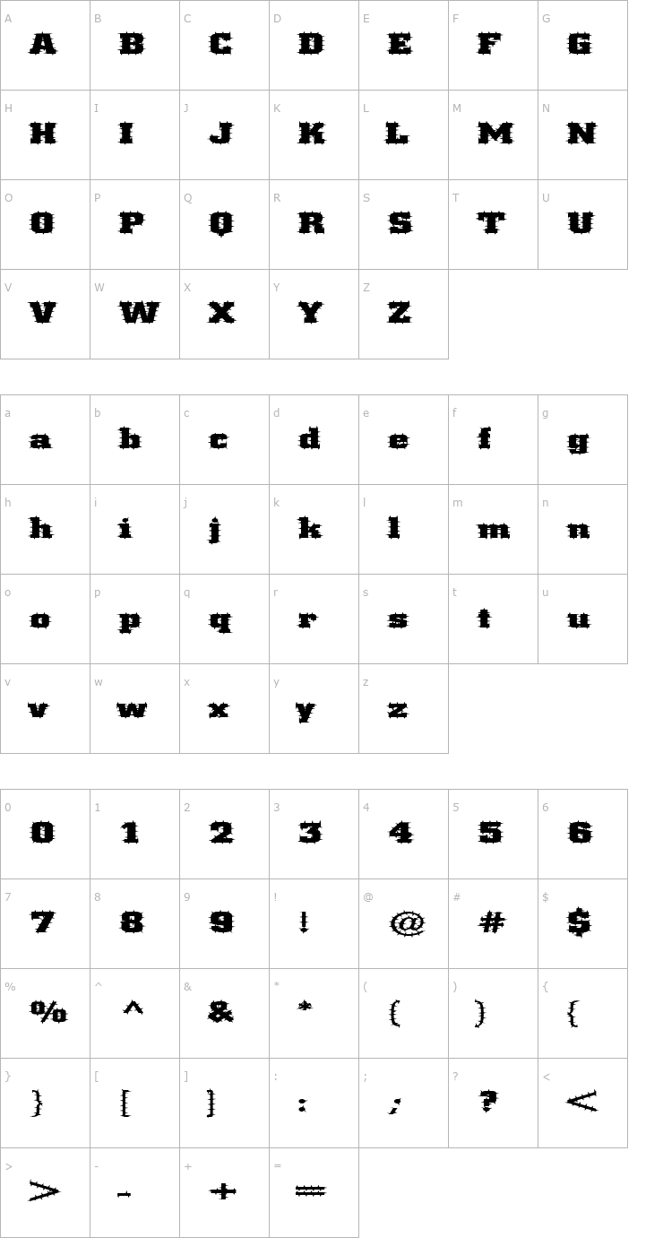 Character Map FZ BASIC 53 SPIKED EX Font