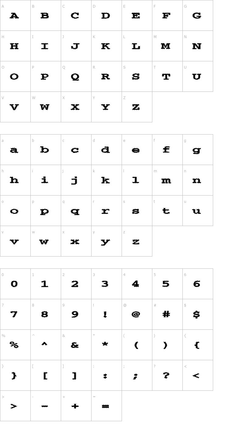 Character Map FZ BASIC 54 SPIKED EX Font