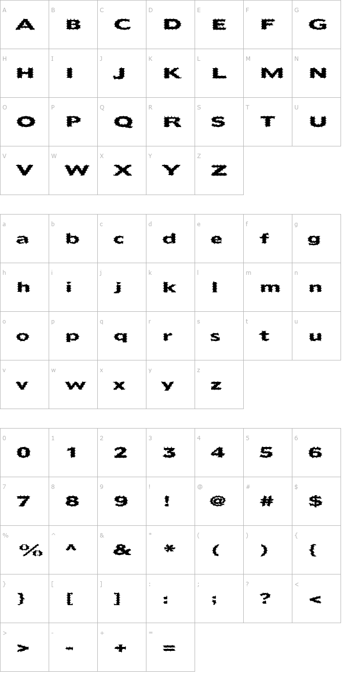 Character Map FZ BASIC 55 SPIKED EX Font