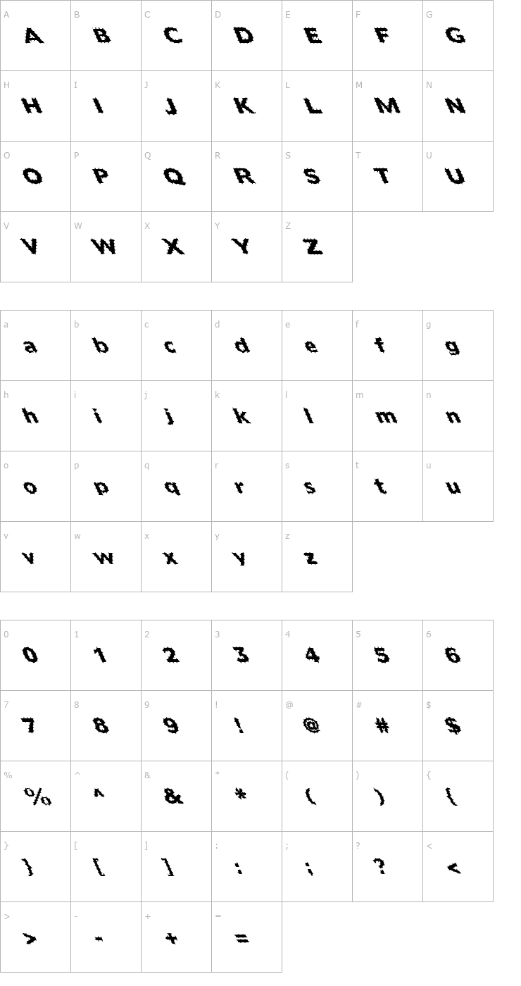 Character Map FZ BASIC 55 SPIKED LEFTY Font