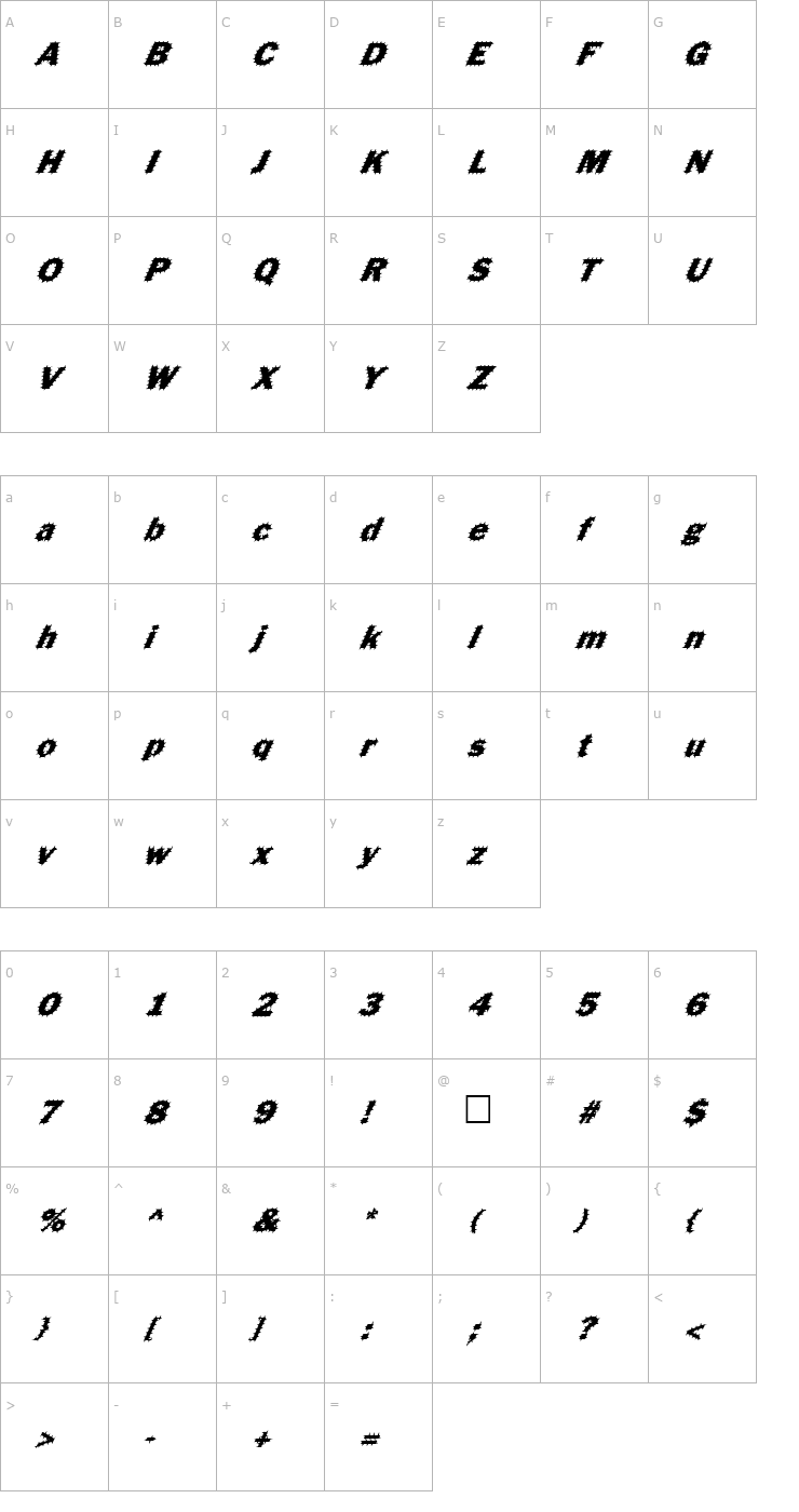 Character Map FZ BASIC 56 SPIKED ITALIC Font