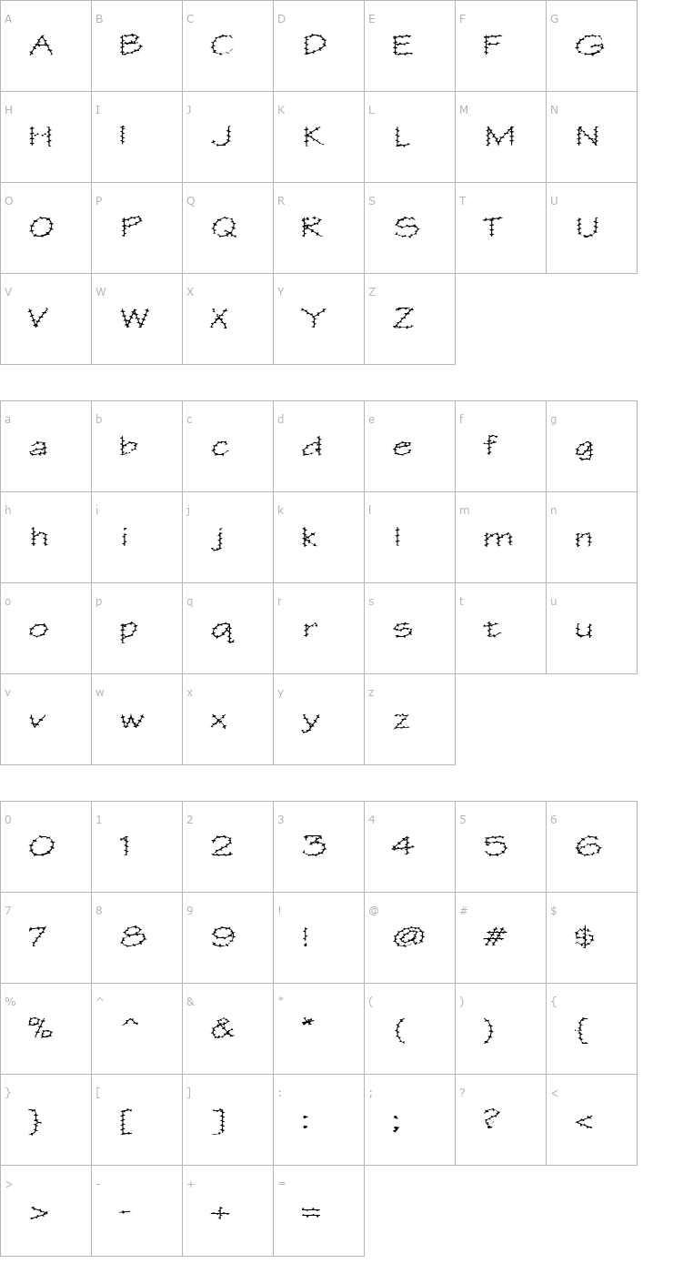 Character Map FZ HAND 1 SPIKED EX Font