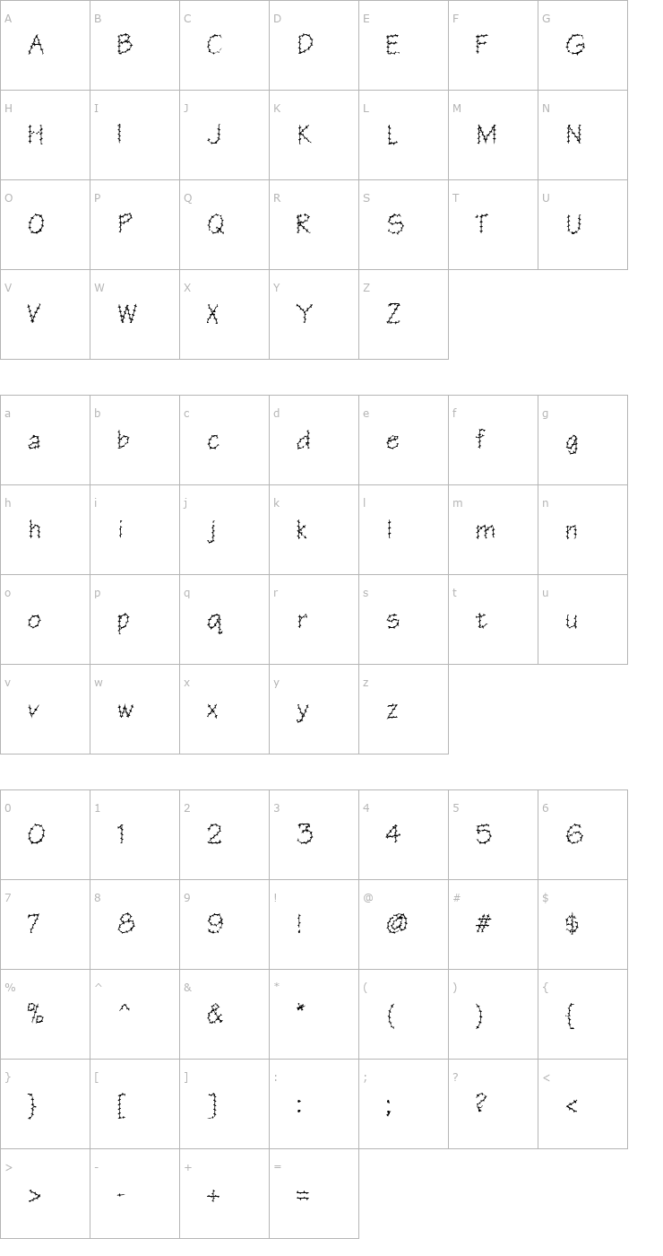 Character Map FZ HAND 1 SPIKED Font